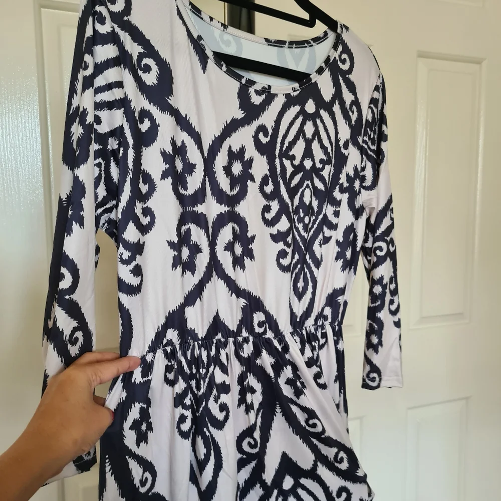 Egyptian Floral XL Pattern Formal Black Dress Code Bodycon Maxi Longdress Party - Picture 5 of 8